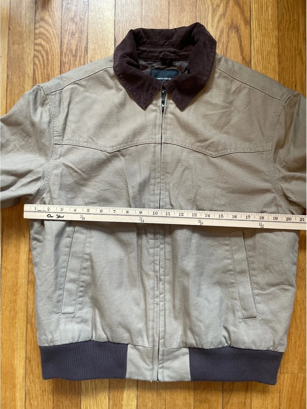 Banana Republic Tan Canvas Bomber Jacket Brown Corduroy Collar Men's Medium